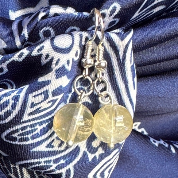 Citrine spheres dangle drops 925 sterling earrings/manifesting prosperity - Picture 1 of 8